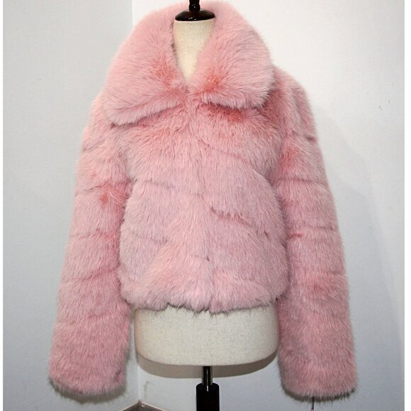 Avec Les Filles Luxurious Cropped Paneled Faux-Fur Coat in Blush sz XS $285 - Picture 11 of 16